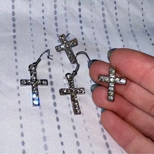 Women’s Sterling Silver Cross Earrings set with cubic zirconium embellishments